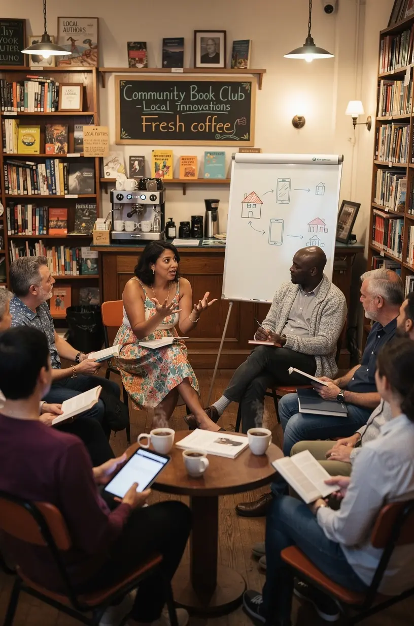 Community members discussing broadband initiatives for local improvement.